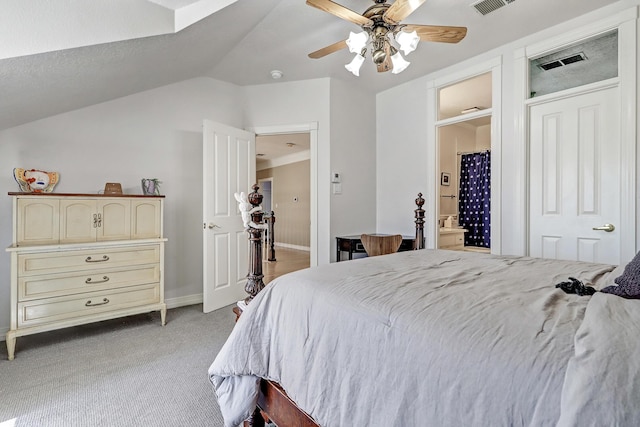 1513 Tinnin Rd NW, Los Ranchos, NM 87107 - bedroom with light colored carpet, lofted ceiling, baseboards, and ceiling fan