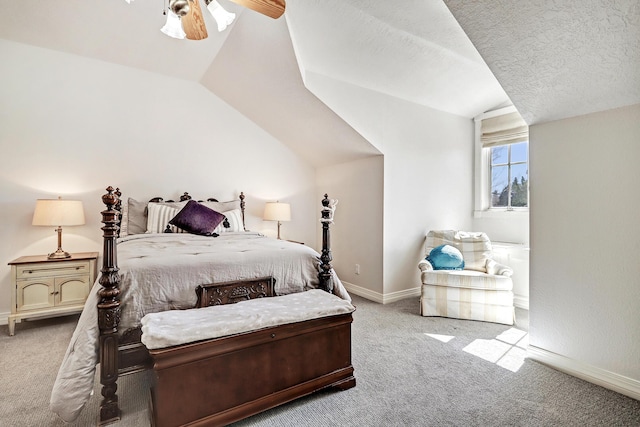 1513 Tinnin Rd NW, Los Ranchos, NM 87107 - carpeted bedroom featuring vaulted ceiling, baseboards, ceiling fan, and a textured ceiling