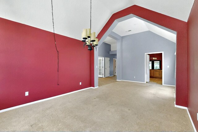 8720 Oakcrest Pl NW, Albuquerque, NM 87114 - unfurnished living room with carpet, high vaulted ceiling, and baseboards