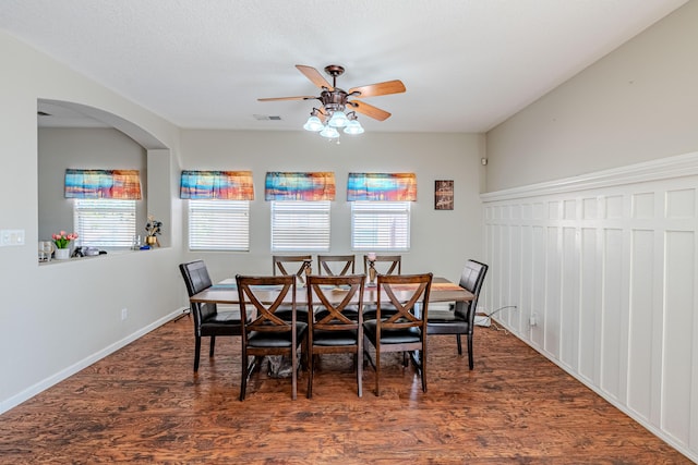 10500 Trieste Ct NW, Albuquerque, NM 87114 - dining room with ceiling fan, wood finished floors, and baseboards