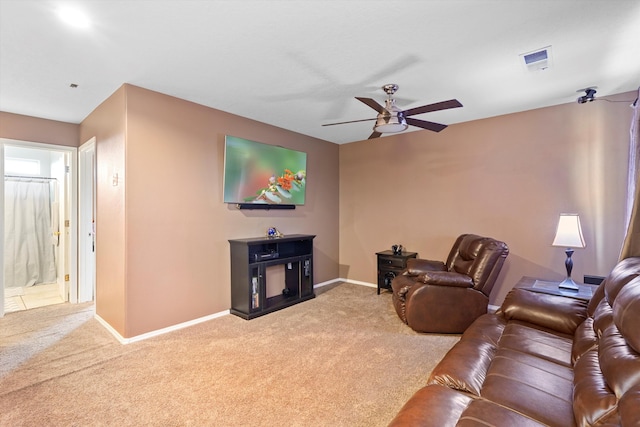656 Cottontail St SW, Albuquerque, NM 87121 - living room featuring carpet flooring, baseboards, and ceiling fan