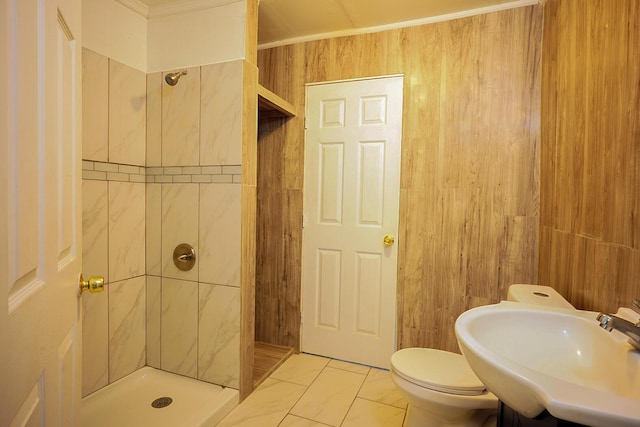 314 S 9th Ave, Estancia, NM 87016 - bathroom with a stall shower, a sink, marble finish floors, and toilet