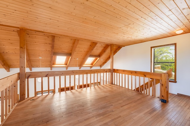 3121 Grande Vista Pl NW, Albuquerque, NM 87120 - empty room featuring wood ceiling, hardwood / wood-style flooring, and a skylight