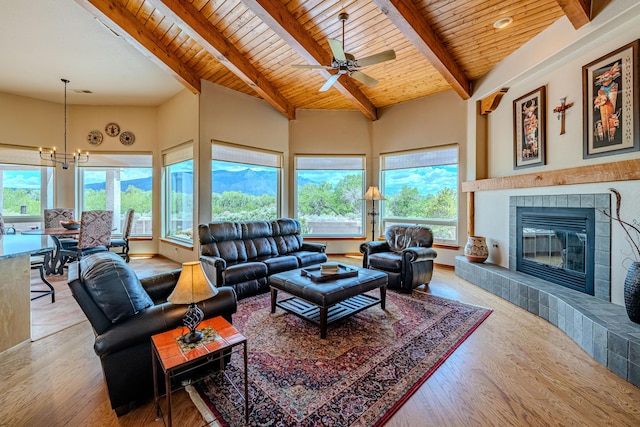 2392 Manzano Loop NE, Rio Rancho, NM 87144 - living area featuring plenty of natural light, wood finished floors, a chandelier, and wood ceiling