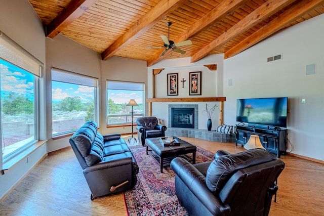 2392 Manzano Loop NE, Rio Rancho, NM 87144 - living room with wooden ceiling, wood finished floors, healthy amount of natural light, and baseboards