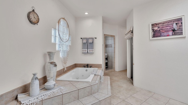59 Sky Mountain Rd, Placitas, NM 87043 - full bath with a tub with jets, tile patterned flooring, and recessed lighting