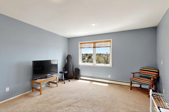 52 Tejon Canon Rd, Placitas, NM 87043 - sitting room featuring carpet flooring, baseboards, and a baseboard heating unit