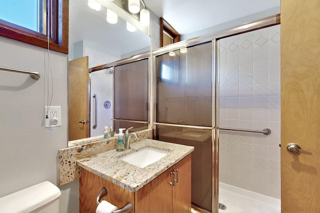 52 Tejon Canon Rd, Placitas, NM 87043 - full bath featuring toilet, a stall shower, and vanity