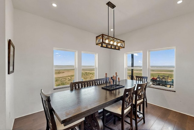 420 Bassett Blvd, Edgewood, NM 87015 - dining space featuring dark wood-style floors, healthy amount of natural light, a chandelier, and recessed lighting