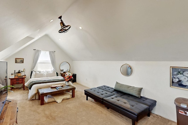 420 Bassett Blvd, Edgewood, NM 87015 - bedroom featuring carpet floors and vaulted ceiling