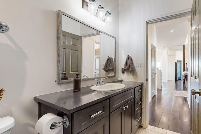 420 Bassett Blvd, Edgewood, NM 87015 - bathroom featuring toilet, vanity, and recessed lighting