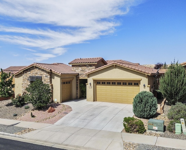 729 Sierra Verde Way NE, Rio Rancho, NM 87124 - mediterranean / spanish-style home featuring a garage, stucco siding, and a tiled roof