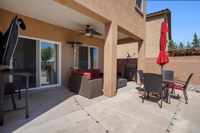 3604 Plano Vista Rd NE, Rio Rancho, NM 87124 - view of patio / terrace with an outdoor hangout area, ceiling fan, area for grilling, and outdoor dining area