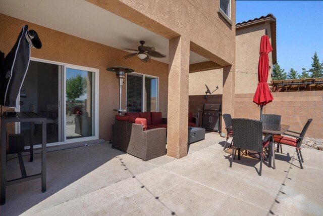3604 Plano Vista Rd NE, Rio Rancho, NM 87124 - view of patio / terrace with outdoor lounge area, grilling area, a ceiling fan, and outdoor dining space