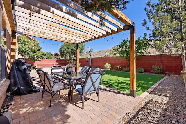 3515 Colina Serena Pl NE, Rio Rancho, NM 87124 - view of patio / terrace featuring a pergola and outdoor dining area