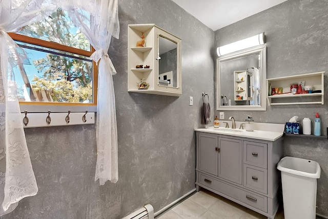 26 Apache Creek Rd, Santa Fe, NM 87505 - bathroom with vanity, tile patterned flooring, and a textured wall