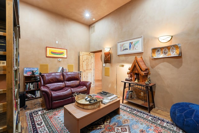 28 Canon Escondido, Sandia Park, NM 87047 - living area with wood finished floors and a high ceiling
