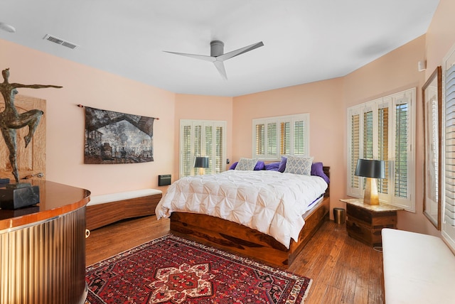 28 Canon Escondido, Sandia Park, NM 87047 - bedroom featuring wood-type flooring and a ceiling fan