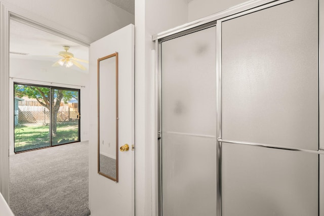 1905 Gomez Dr SW, Los Lunas, NM 87031 - bathroom with a shower with door and ceiling fan