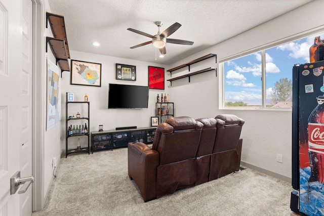 1661 Camino Culiacan, Los Lunas, NM 87031 - living area with a ceiling fan, carpet, a textured ceiling, recessed lighting, and baseboards