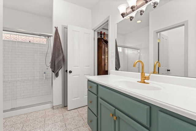 3827 Fox Sparrow Trl NW, Albuquerque, NM 87120 - full bathroom with a shower stall, vanity, and tile patterned floors