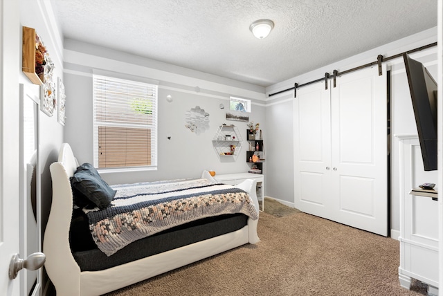 2659 Vista Manzano Loop NE, Rio Rancho, NM 87144 - carpeted bedroom with a barn door and a textured ceiling