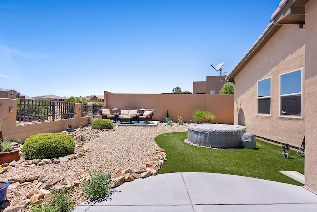 2659 Vista Manzano Loop NE, Rio Rancho, NM 87144 - fenced backyard featuring an outdoor hangout area, a patio, and a pool
