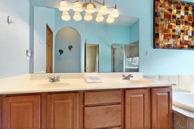 6500 Moon Shadows Dr NW, Albuquerque, NM 87120 - bathroom with a shower stall, a bath, and double vanity