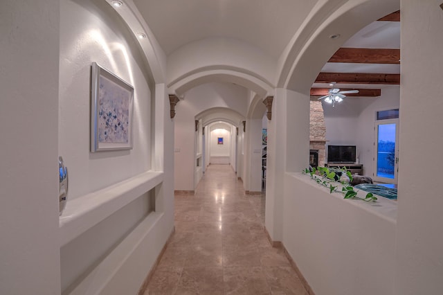 4110 Waterwillow Pl NW, Albuquerque, NM 87120 - corridor with arched walkways and beamed ceiling