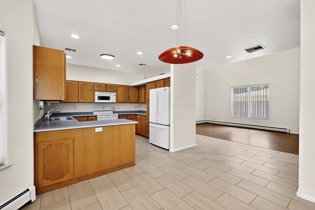 2517 Georgene Dr NE, Albuquerque, NM 87112 - kitchen featuring white appliances, light tile patterned floors, light countertops, and brown cabinets