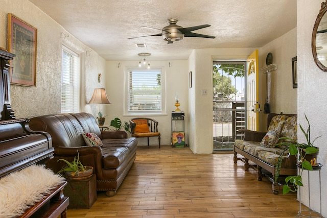 1508 Barelas Rd SW, Albuquerque, NM 87102 - living area featuring a textured wall, wood-type flooring, a textured ceiling, and plenty of natural light