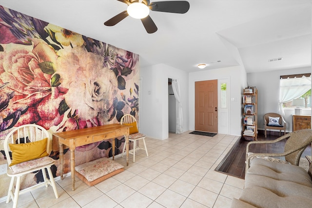 4235 Pumice Dr NE, Rio Rancho, NM 87124 - living room with light tile patterned floors and ceiling fan