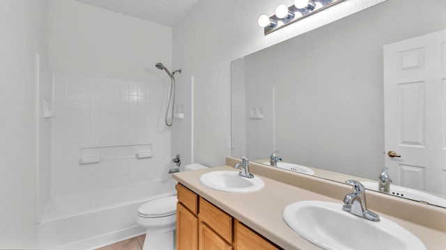 1023 Marapi St NW, Albuquerque, NM 87120 - full bath with toilet, double vanity, washtub / shower combination, and tile patterned floors