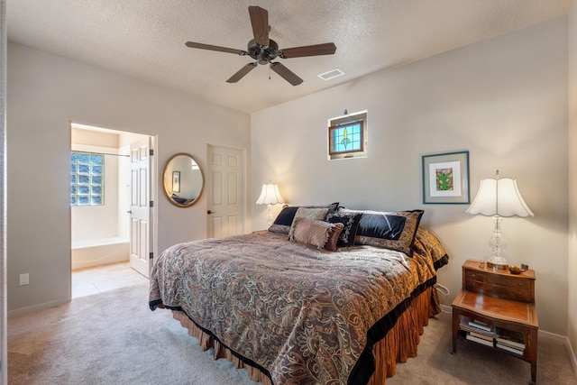 4612 Cactus Ave NW, Albuquerque, NM 87114 - bedroom featuring light colored carpet, multiple windows, a textured ceiling, baseboards, and ceiling fan