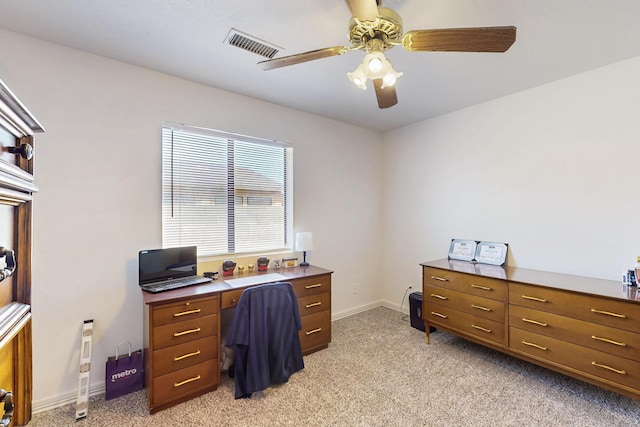 402 Calle Don Santiago NE, Los Lunas, NM 87031 - office area featuring light carpet, ceiling fan, and baseboards