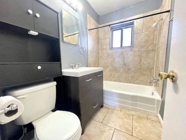 820 Apache Ave NW, Albuquerque, NM 87102 - bathroom with toilet, tile patterned floors, vanity, shower / washtub combination, and a textured ceiling