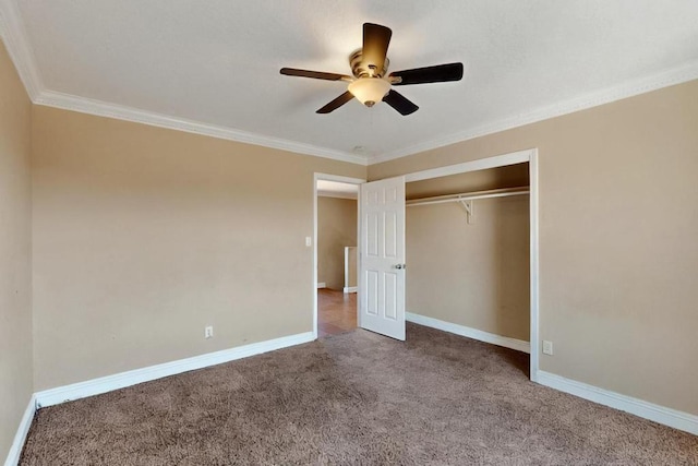 6505 Basket Weaver Ave NW, Albuquerque, NM 87114 - unfurnished bedroom with carpet flooring, ornamental molding, a closet, baseboards, and a ceiling fan