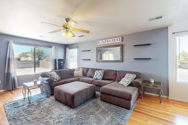 9731 Puccini Trl NW, Albuquerque, NM 87114 - living area with wood finished floors, healthy amount of natural light, ceiling fan, and baseboards