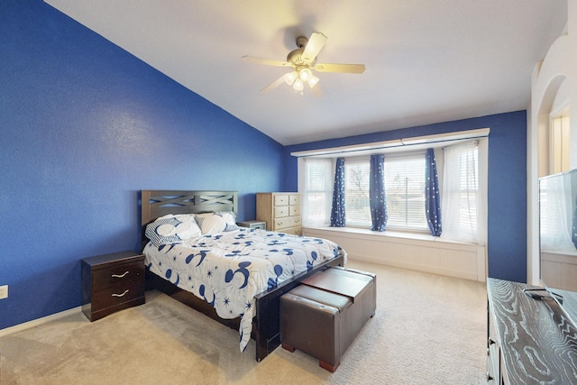9731 Puccini Trl NW, Albuquerque, NM 87114 - bedroom with carpet, lofted ceiling, ceiling fan, and baseboards