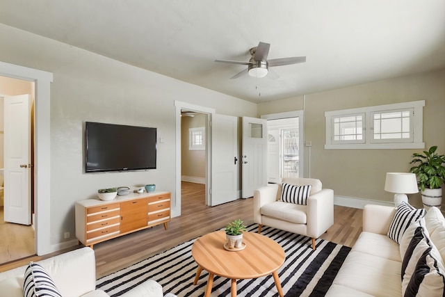 417 8th St NW, Albuquerque, NM 87102 - living area featuring ceiling fan, light wood-type flooring, and baseboards