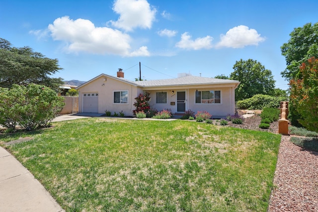 9722 Apache Ave NE, Albuquerque, NM 87112 - ranch-style home featuring a garage, a front yard, stucco siding, and driveway