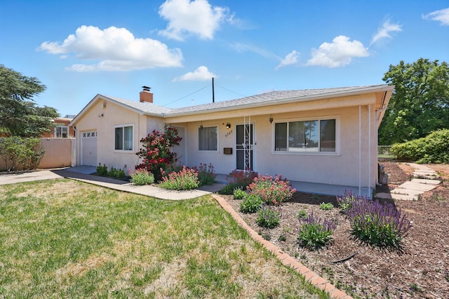 9722 Apache Ave NE, Albuquerque, NM 87112 - ranch-style home featuring a garage, stucco siding, a chimney, and driveway