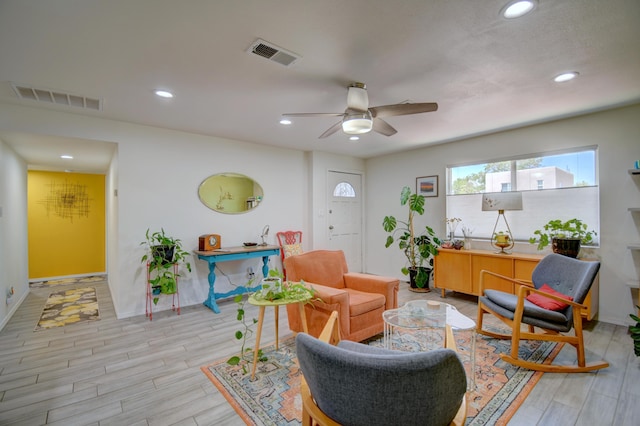 10008 Propps St NE, Albuquerque, NM 87112 - living area featuring light wood-style floors, recessed lighting, a ceiling fan, and baseboards