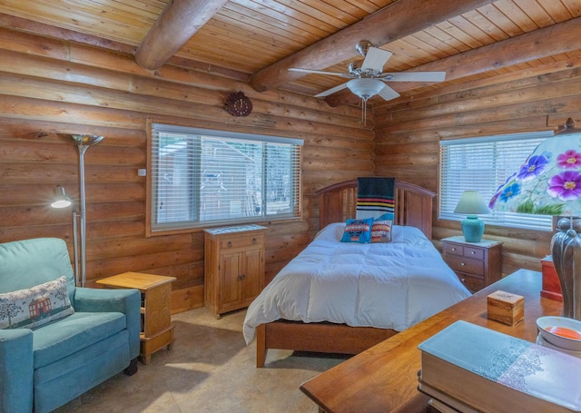 31 Smokey Bear Rd, Ramah, NM 87321 - bedroom featuring wood ceiling with exposed beams and log walls