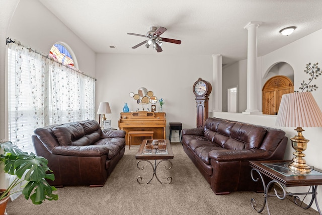 1908 Selway Pl NW, Albuquerque, NM 87120 - carpeted living area with decorative columns and a ceiling fan