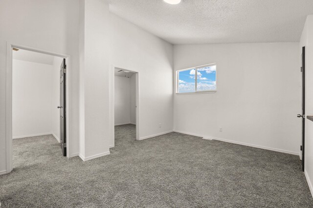 1616 Vail Pl SE, Albuquerque, NM 87106 - unfurnished bedroom featuring carpet floors, a textured ceiling, a walk in closet, lofted ceiling, and baseboards