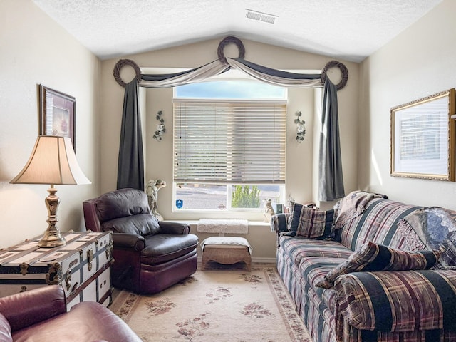4532 Ambrose Alday Loop SE, Rio Rancho, NM 87124 - living room with a textured ceiling and vaulted ceiling