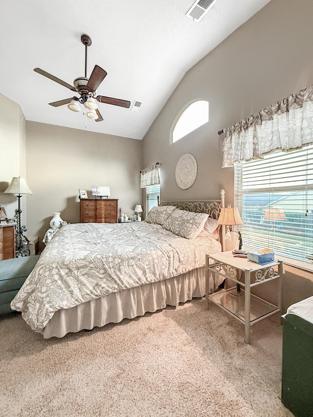 4532 Ambrose Alday Loop SE, Rio Rancho, NM 87124 - carpeted bedroom with ceiling fan and high vaulted ceiling