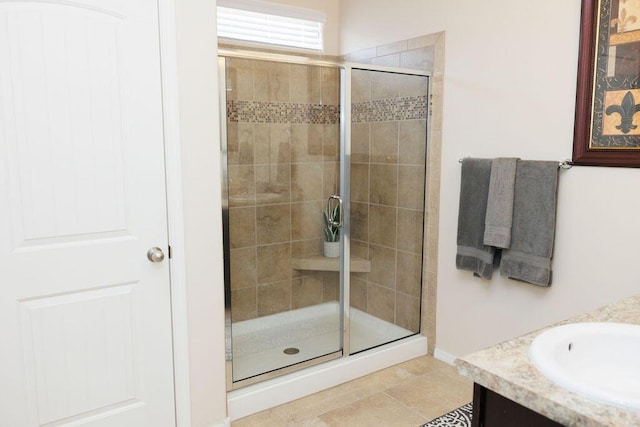 1019 Jacobs Dr NE, Rio Rancho, NM 87144 - full bathroom featuring a stall shower, vanity, and baseboards