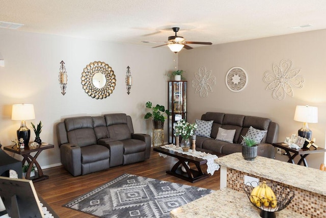 1019 Jacobs Dr NE, Rio Rancho, NM 87144 - living room with a ceiling fan, wood finished floors, and baseboards